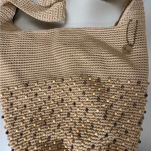 The Sak Tan Knit Shoulder Bag with Beaded Accents